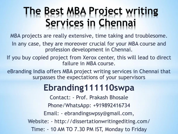 Gets The Best MBA Project writing Services in Chennai