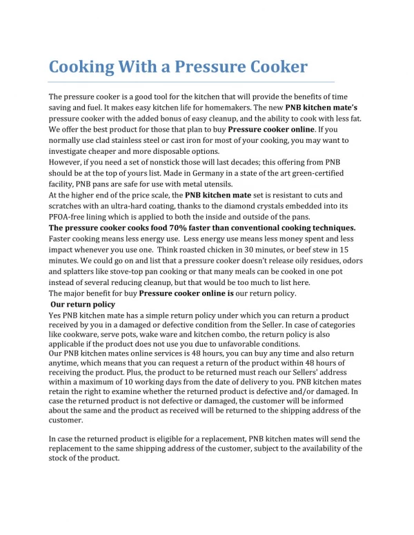 Cooking With a Pressure Cooker