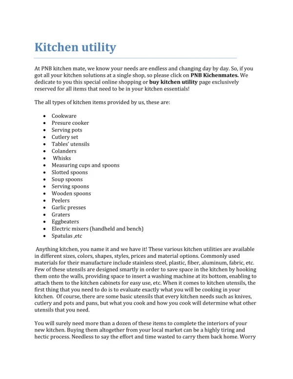 Buy Kitchen Utility Online at best price at PBNKitchenmate