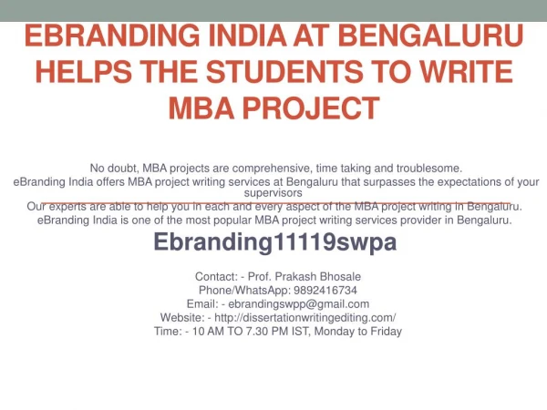 eBranding India at Bengaluru helps the students to write MBA Project