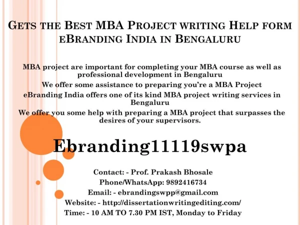 Gets the Best MBA Project writing Help form eBranding India in Bengaluru