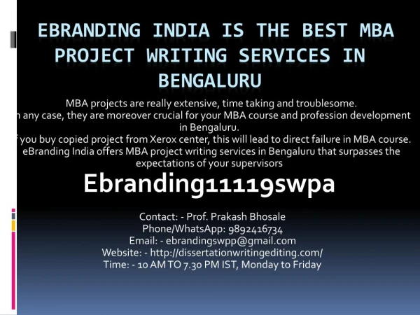eBranding India is the Best MBA Project writing Services in Bengaluru