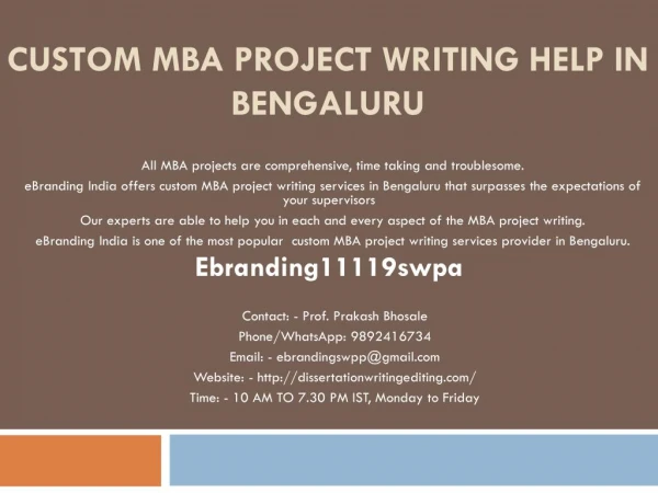 Custom MBA project Writing Help in Bengaluru