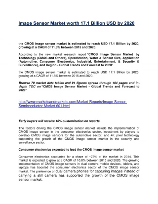 Image Sensor Market worth 17.5 Billion USD by 2020 - slide 1