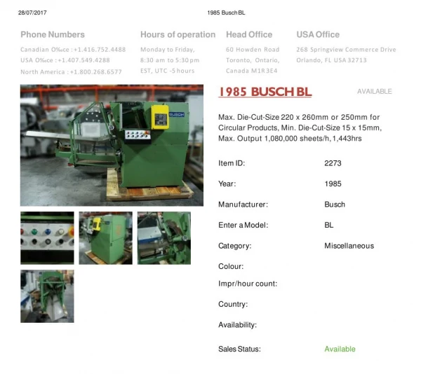 Buy Used 1985 BUSCH BL Machine