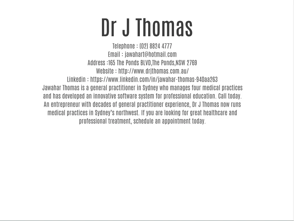 dr j thomas dr j thomas telephone 02 8824 4777