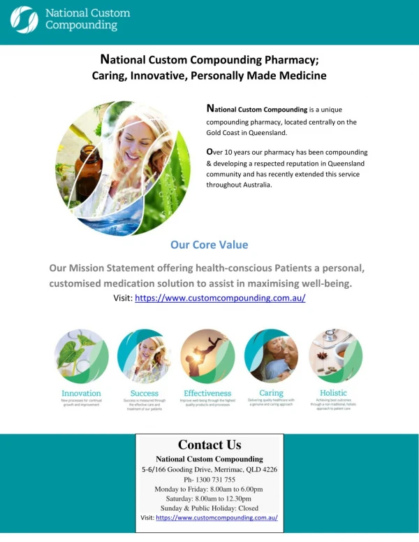 National Custom Compounding Pharmacy; Caring, Innovative, Personally Made Medicine