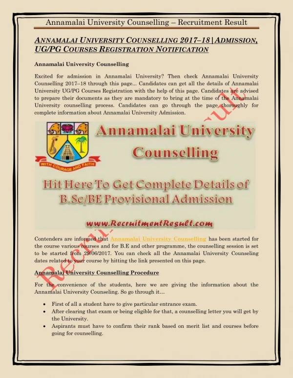 Annamalai University Counselling