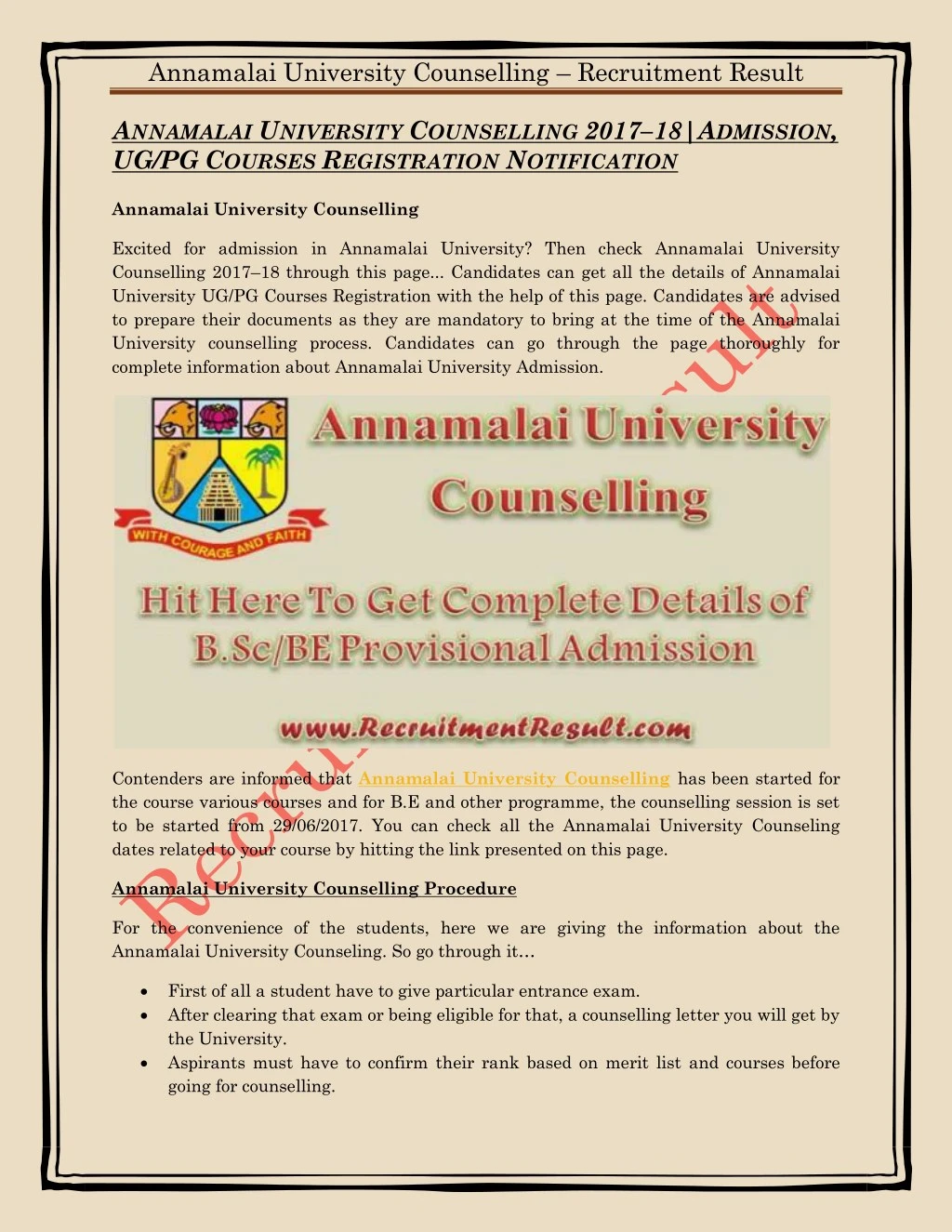 annamalai university counselling recruitment