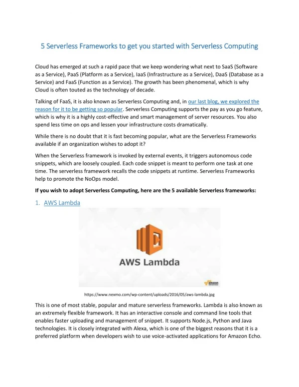 5 Serverless Frameworks to get you started with Serverless Computing