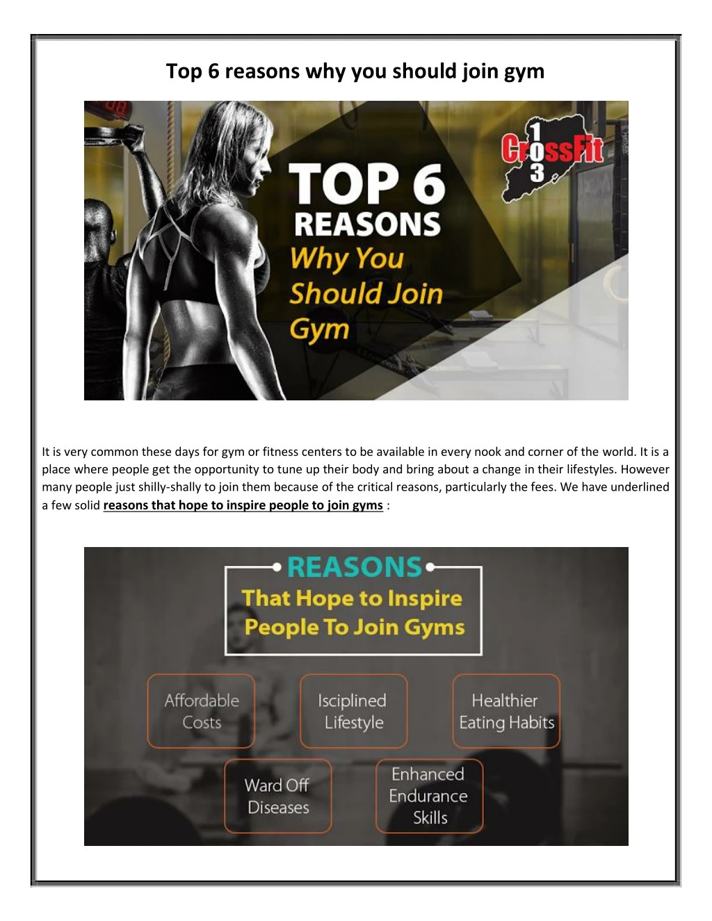 top 6 reasons why you should join gym