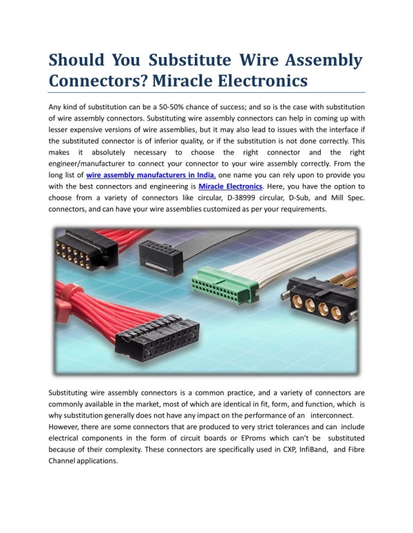 Should You Substitute Wire Assembly Connectors? Miracle Electronics