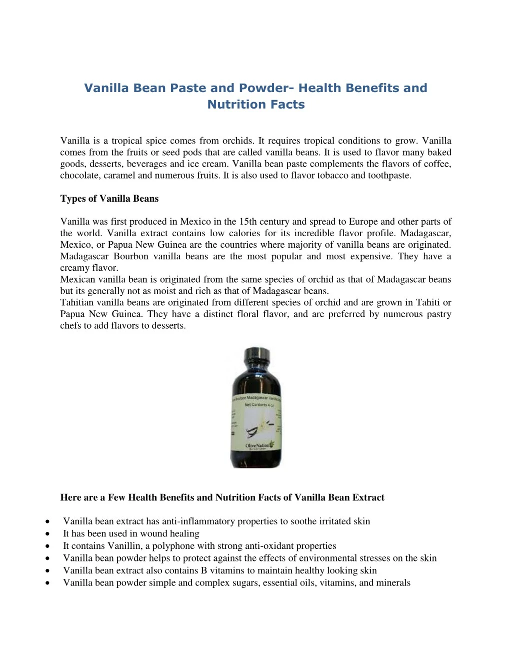 vanilla bean paste and powder health benefits