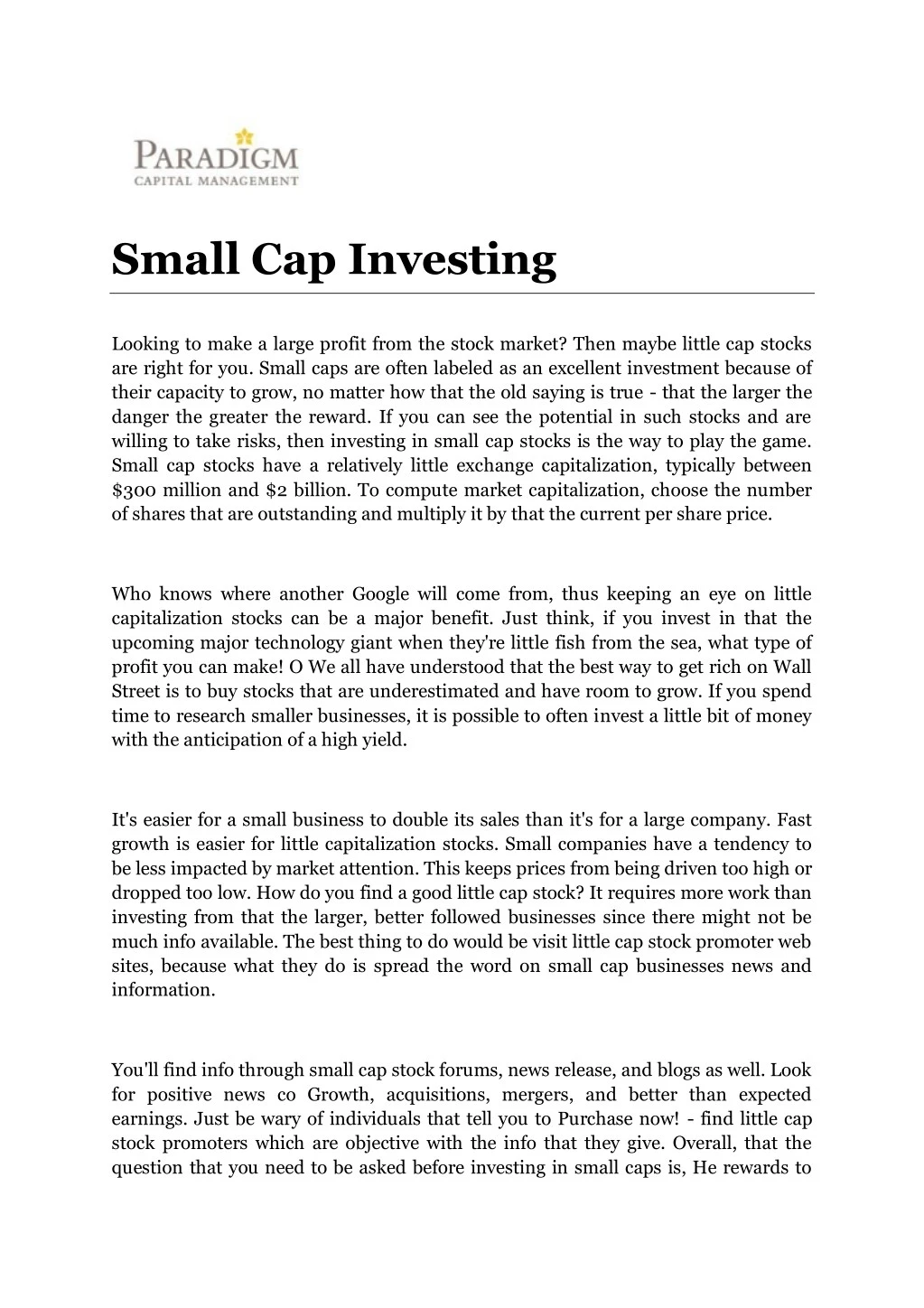 small cap investing