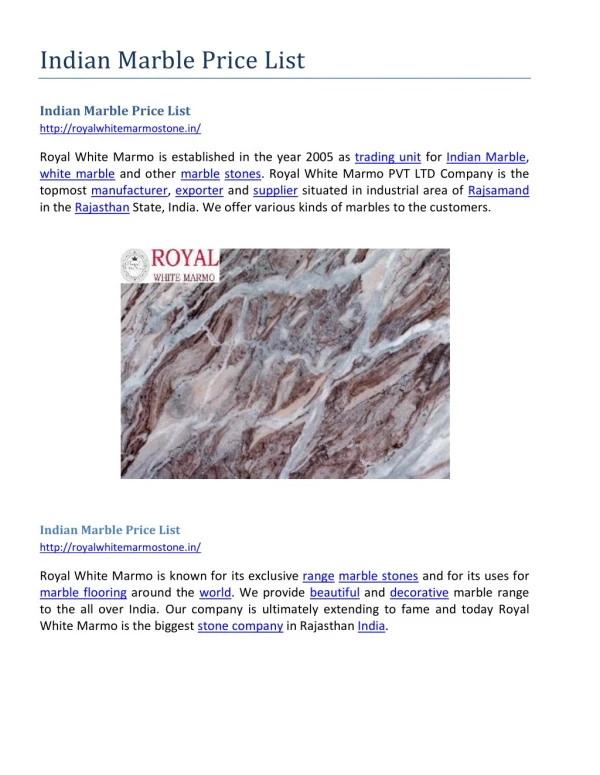 Indian Marble Price List