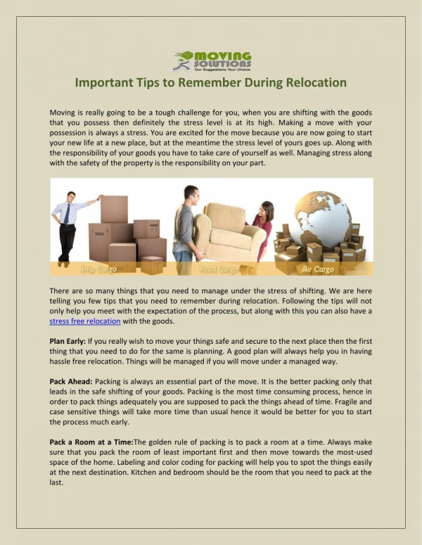 important tips to remember during relocation