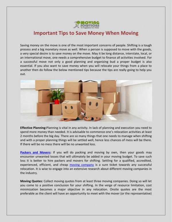 Important Tips to Save Money When Moving