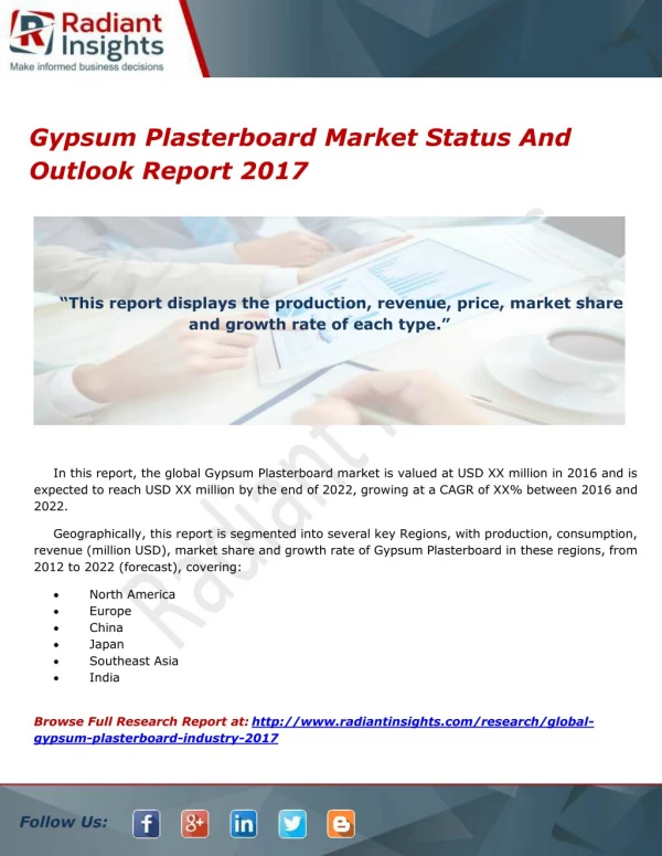 Gypsum Plasterboard Market Status And Outlook Report 2017