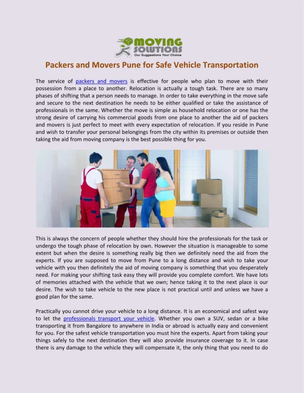 Packers and Movers Pune for Safe Vehicle Transportation