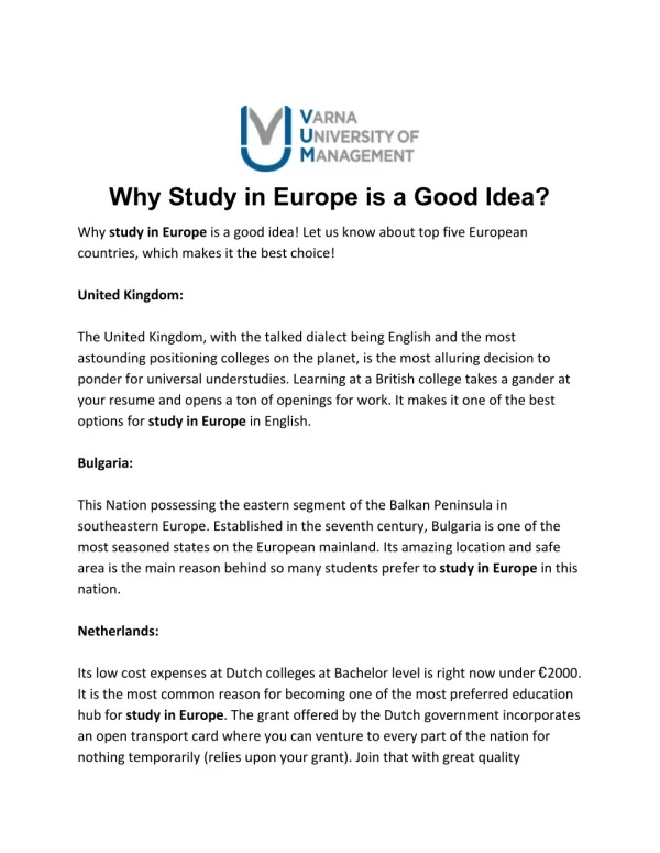 Why Study in Europe is a Good Idea?