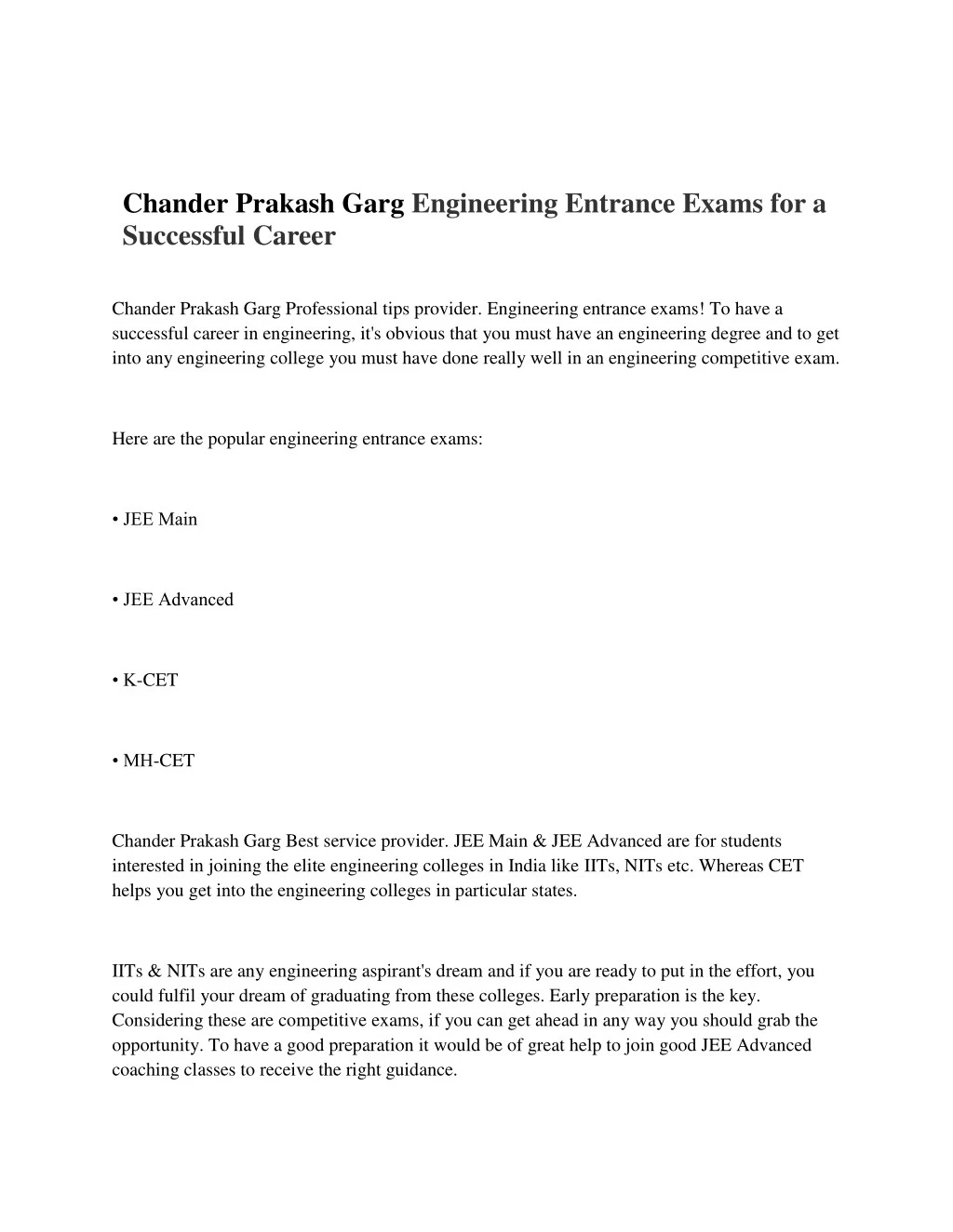 chander prakash garg engineering entrance exams