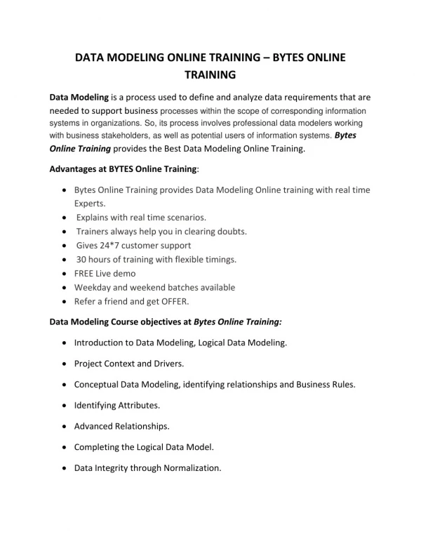 Data Modeling Online Training | Bytes Online Training