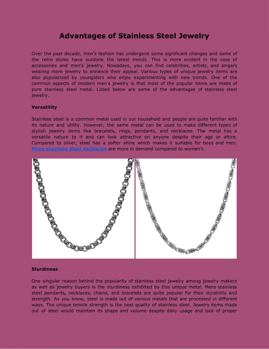 advantages of stainless steel jewelry