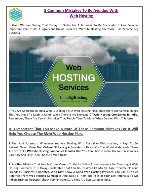 5 Common Mistakes To Be Avoided With Web Hosting