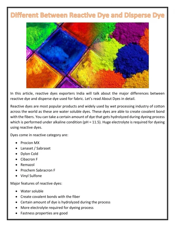 Different Between Reactive Dye and Disperse Dye