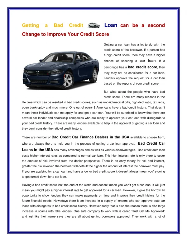 Bad Credit Car Finance