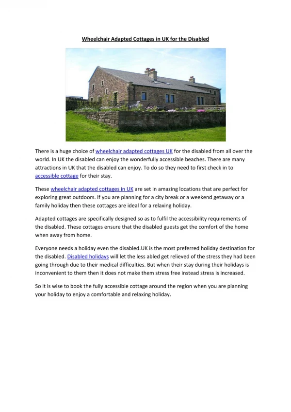 Wheelchair Adapted Cottages UK