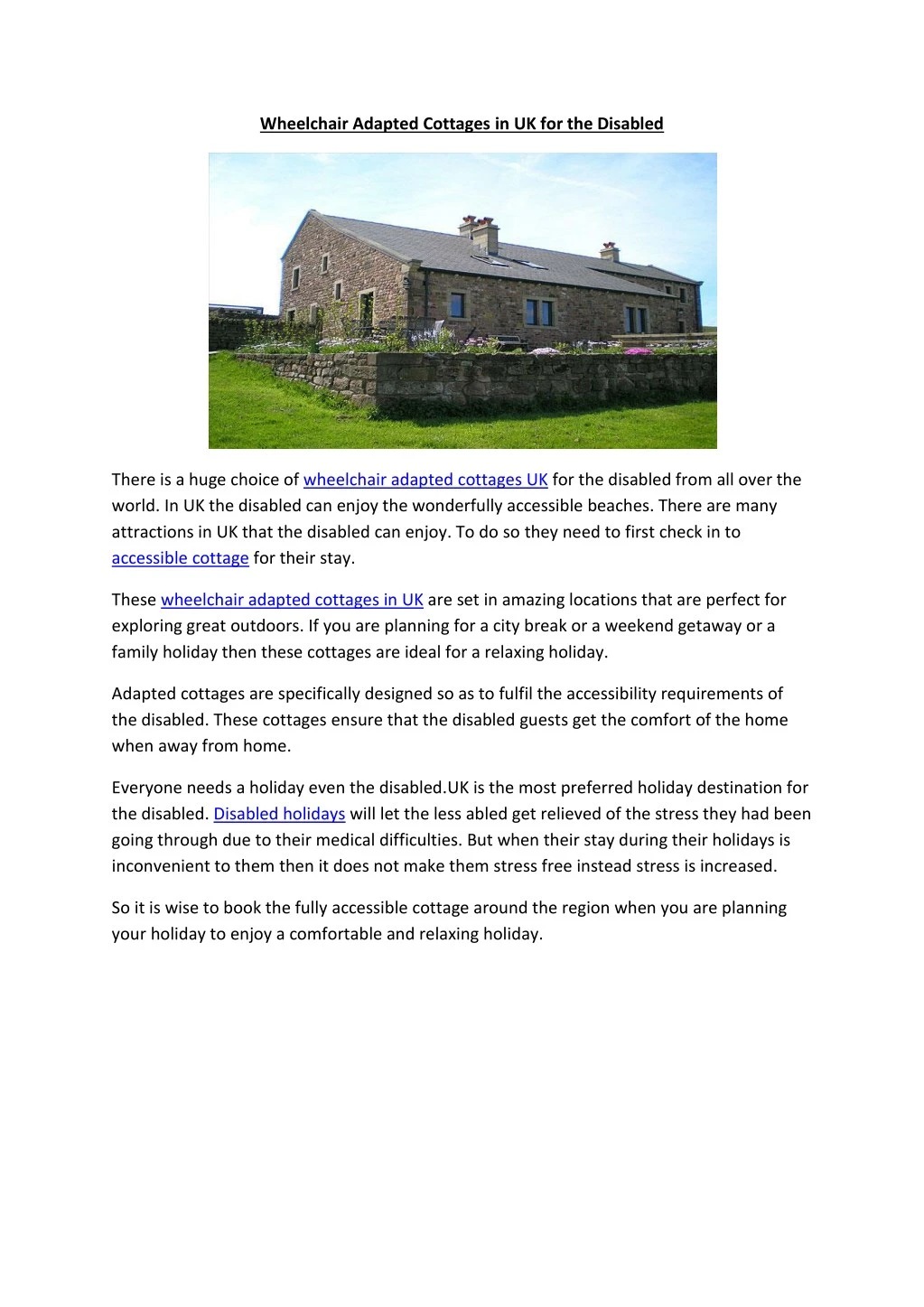 wheelchair adapted cottages in uk for the disabled