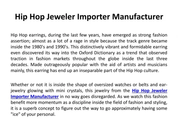 Hip Hop Jeweler Importer Manufacturer