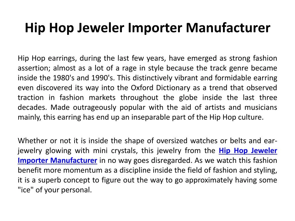 hip hop jeweler importer manufacturer