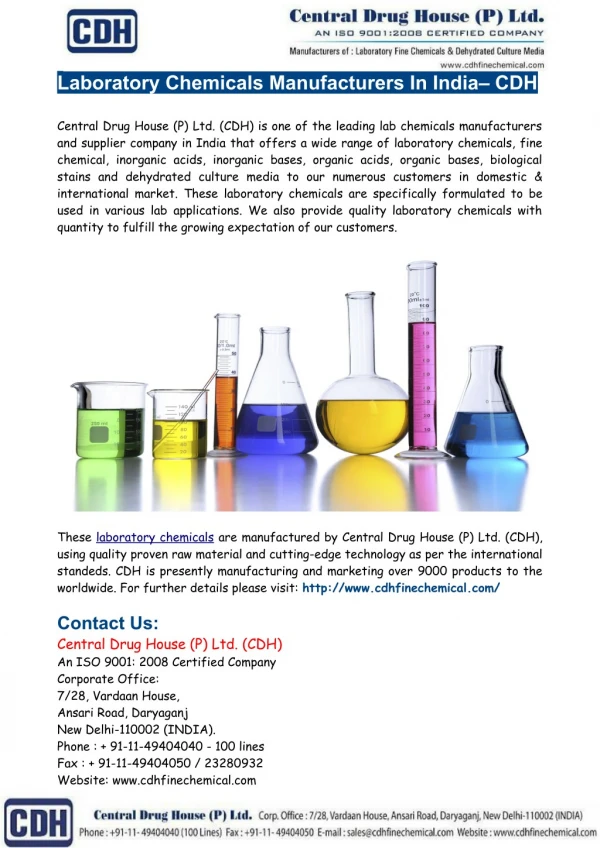 Laboratory Chemicals Manufacturers India- CDH