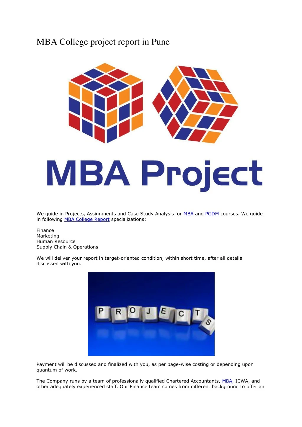 mba college project report in pune