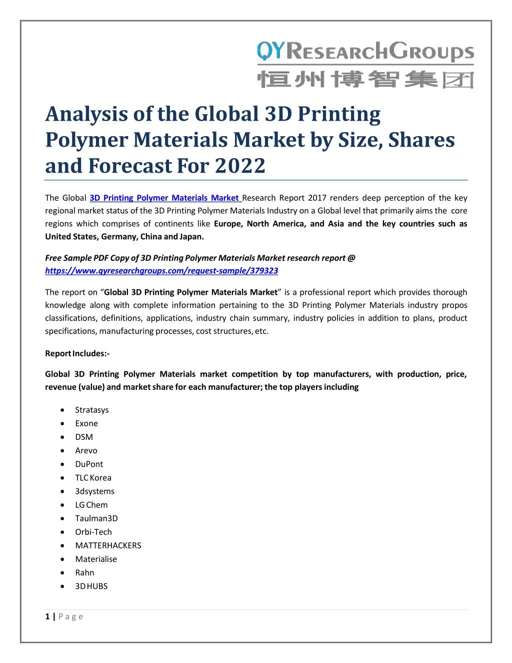 analysis of the global 3d printing polymer