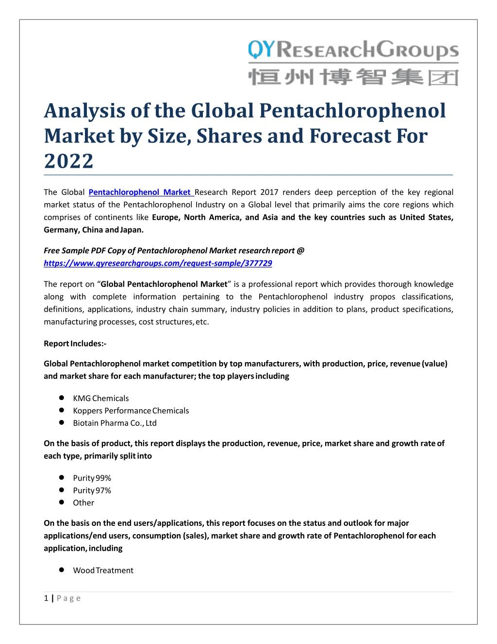 analysis of the global pentachlorophenol market
