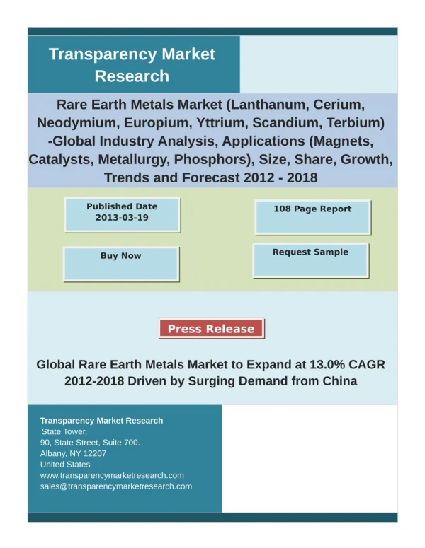 Global Rare Earth Metals Market Size, Share 2012 Industry Trend, Growth and Forecast 2018