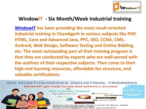 Windowit - Six Months Industrial Training In Chandigarh