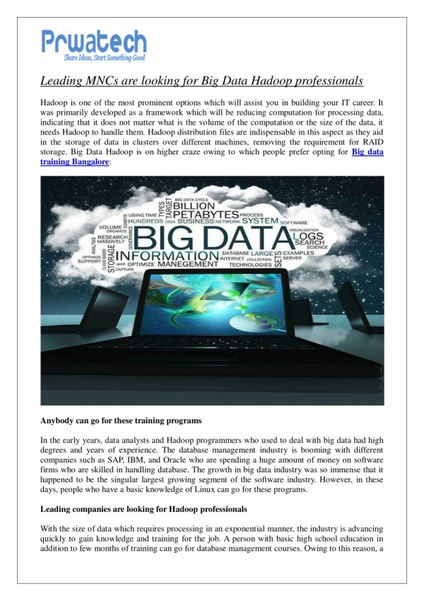 Big data training Bangalore & Pune