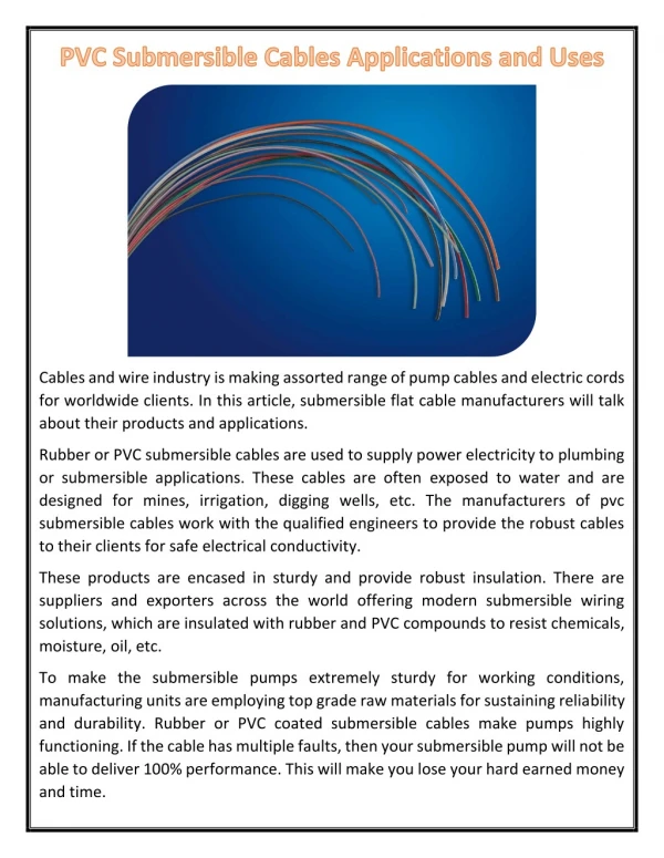 PVC Submersible Cables Applications and Uses
