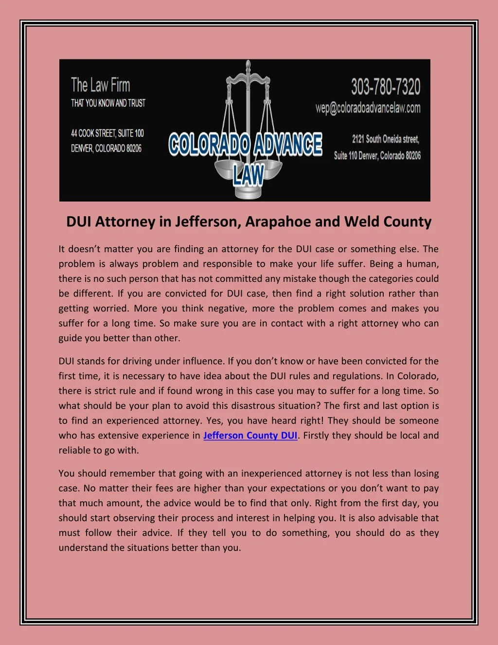 dui attorney in jefferson arapahoe and weld county