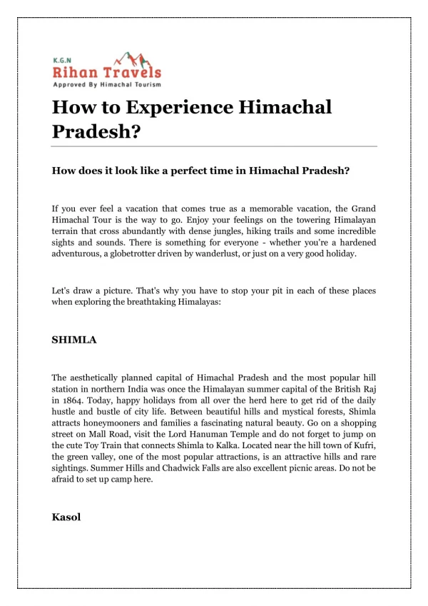 How to Experience Himachal Pradesh?