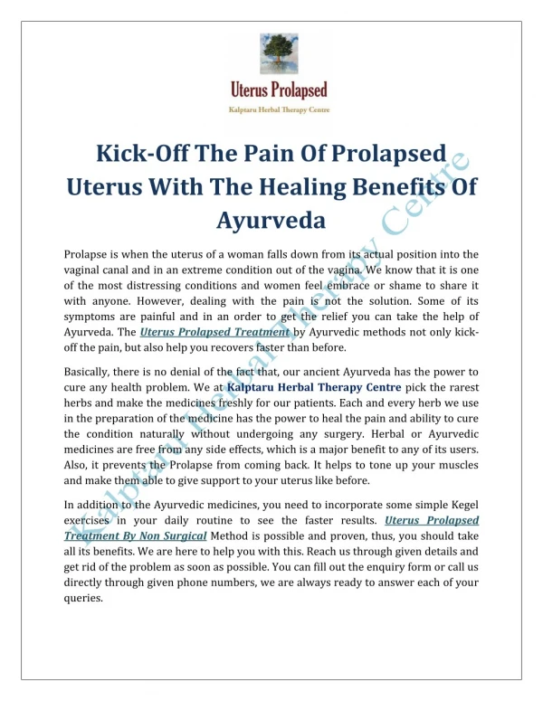 Kick Off The Pain Of Prolapsed Uterus With The Healing Benefits Of Ayurveda