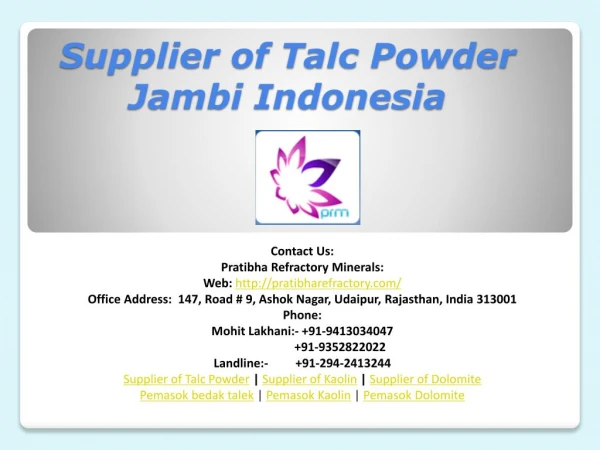 Supplier of Talc Powder Jambi Indonesia