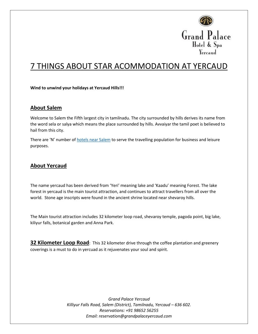 7 things about star acommodation at yercaud