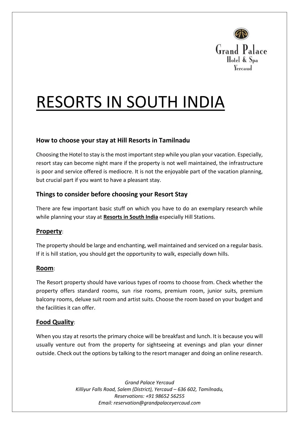 resorts in south india
