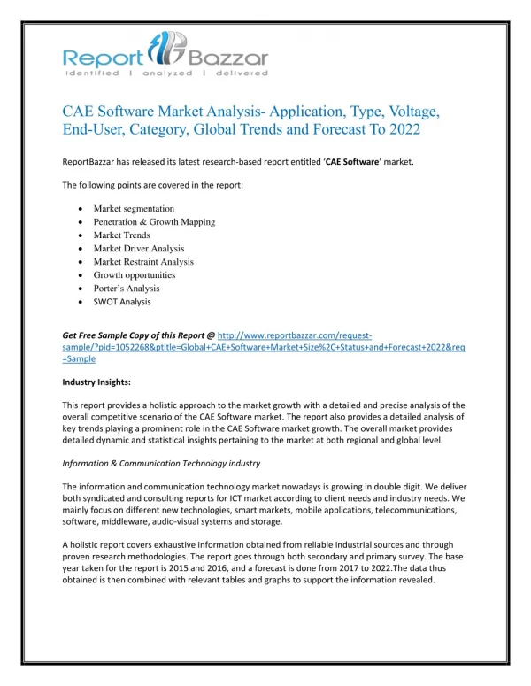 Cae software Market Trends - Size, Share, Growth, Forecast, Segment and Application Analysis To 2017
