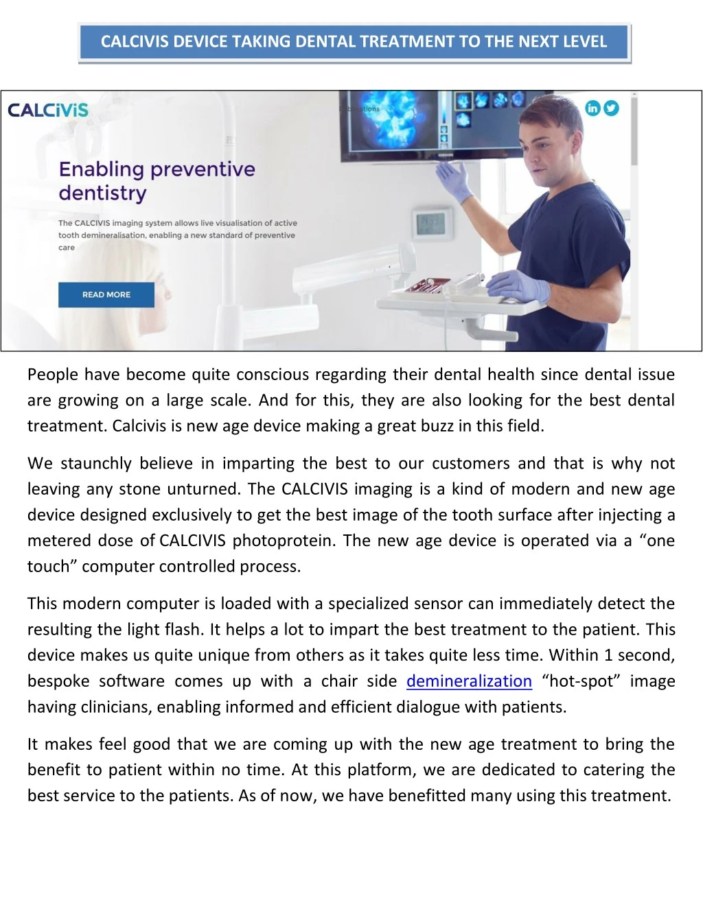 calcivis device taking dental treatment